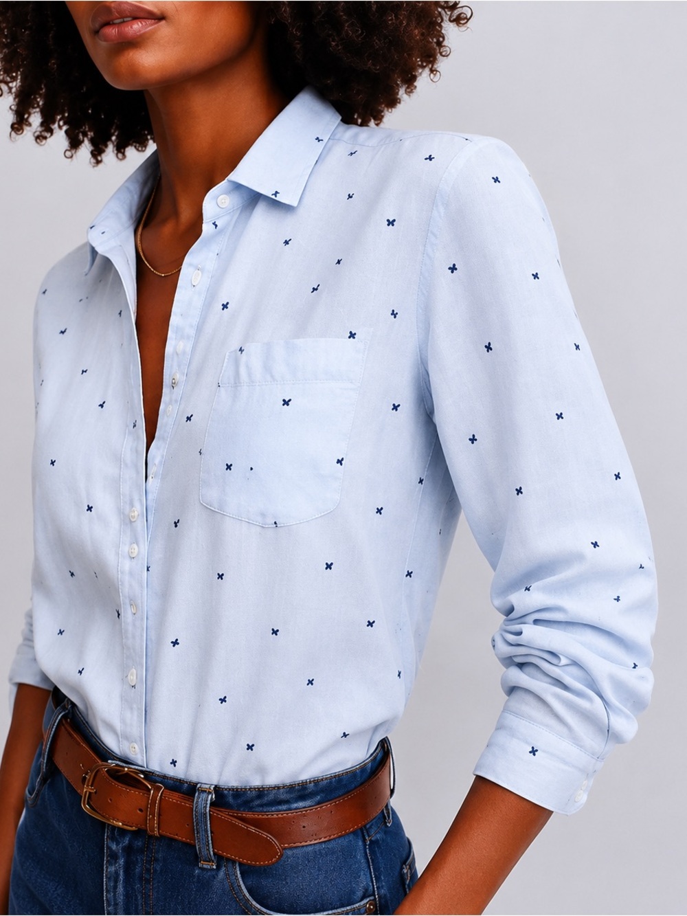 Grayson The Hero Linen Butterfly Print Button Down Shirt Blue Size 03 M